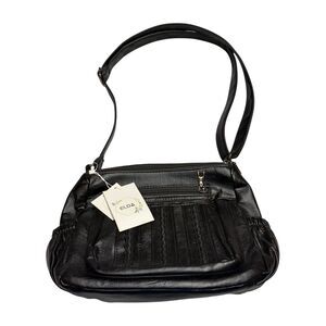 ELDA Crossbody Bag Women Medium Black Leather Multi-Pocket Water-Proof w/ Tassel
